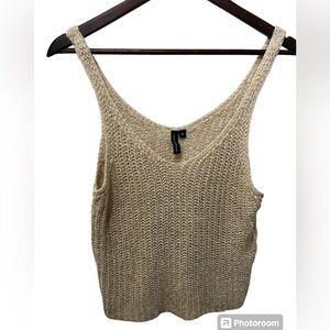 MOON & MADISON OATMEAL OPEN KNIT CROCHET CROPPED TANK SIZE MEDIUM
